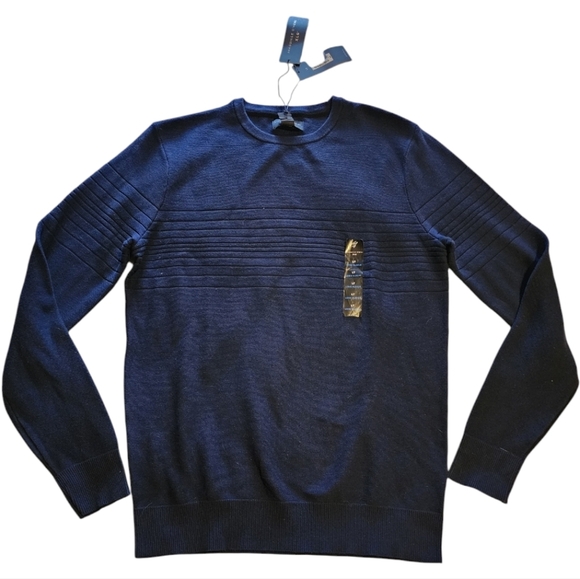 Shaquille O’Neal Navy Blue Crewneck Sweater Ribbed Textured Long Sleeve XLG LT - Picture 2 of 9